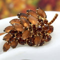 Vintage Juliana Topaz Frosted Rhinestone Layered Leaf Brooch IIJJ#9141