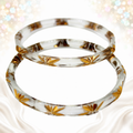 Vintage Clear Glass Gold Etched Leaf Bangle Bracelets Set of Two