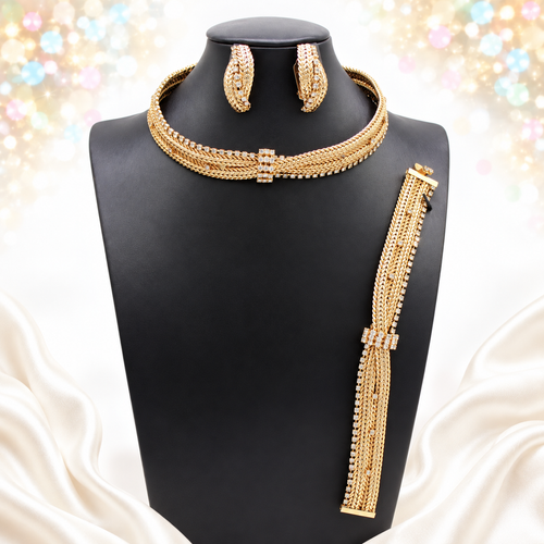 Vintage Hattie Carnegie Rhinestone Gold Mesh Choker Bracelet Earrings Set