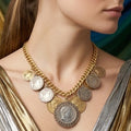 Vintage JULIANA Faux Gold Silver Empereur Napoleon Coin Charm Necklace IIJJ#8984