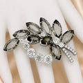 Vintage Juliana Gray & Clear Rhinestone Leaf Brooch IIJJ#9326