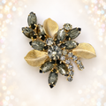 Vintage Juliana Gray Rhinestone Gold Metal Leaf Brooch IIJJ#9335