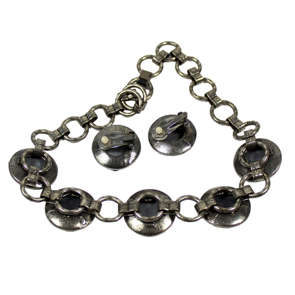 Vintage JULIANA NOS Molded Gray Black Cabochon Necklace Earrings Set ITJJ#7370