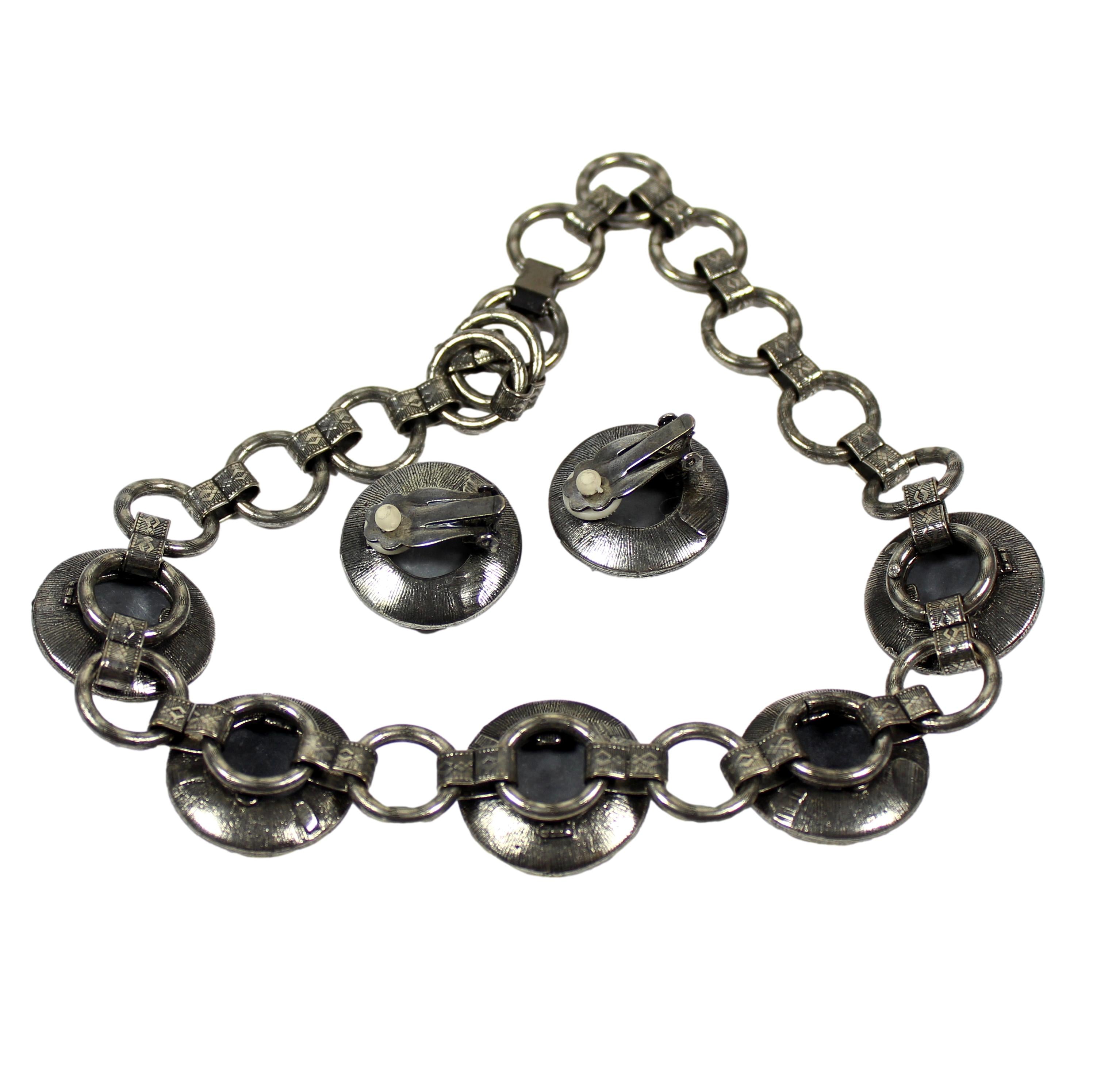 Vintage JULIANA NOS Molded Gray Black Cabochon Necklace Earrings Set ITJJ#7370