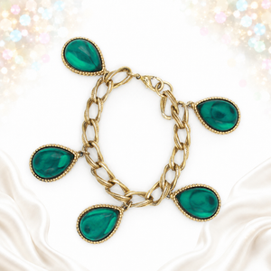 Vintage Juliana Green Lucite Pear Drop Charm Bracelet Caged Collection IIJJ#9343