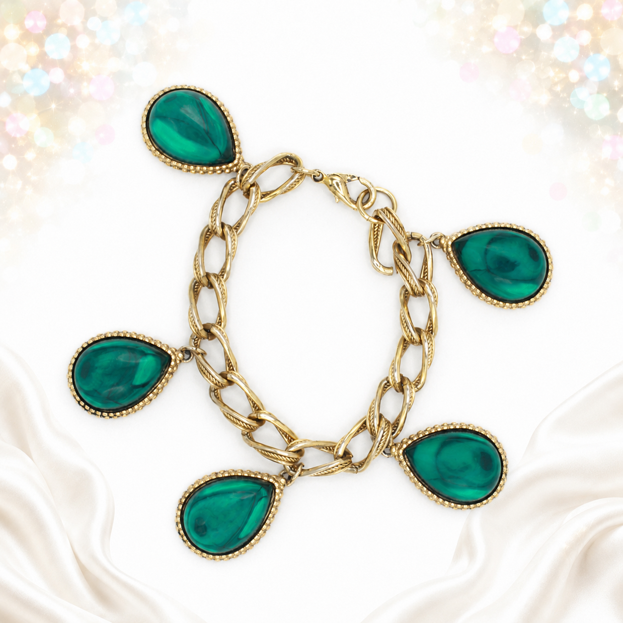 Vintage Juliana Green Lucite Pear Drop Charm Bracelet Caged Collection IIJJ#9343