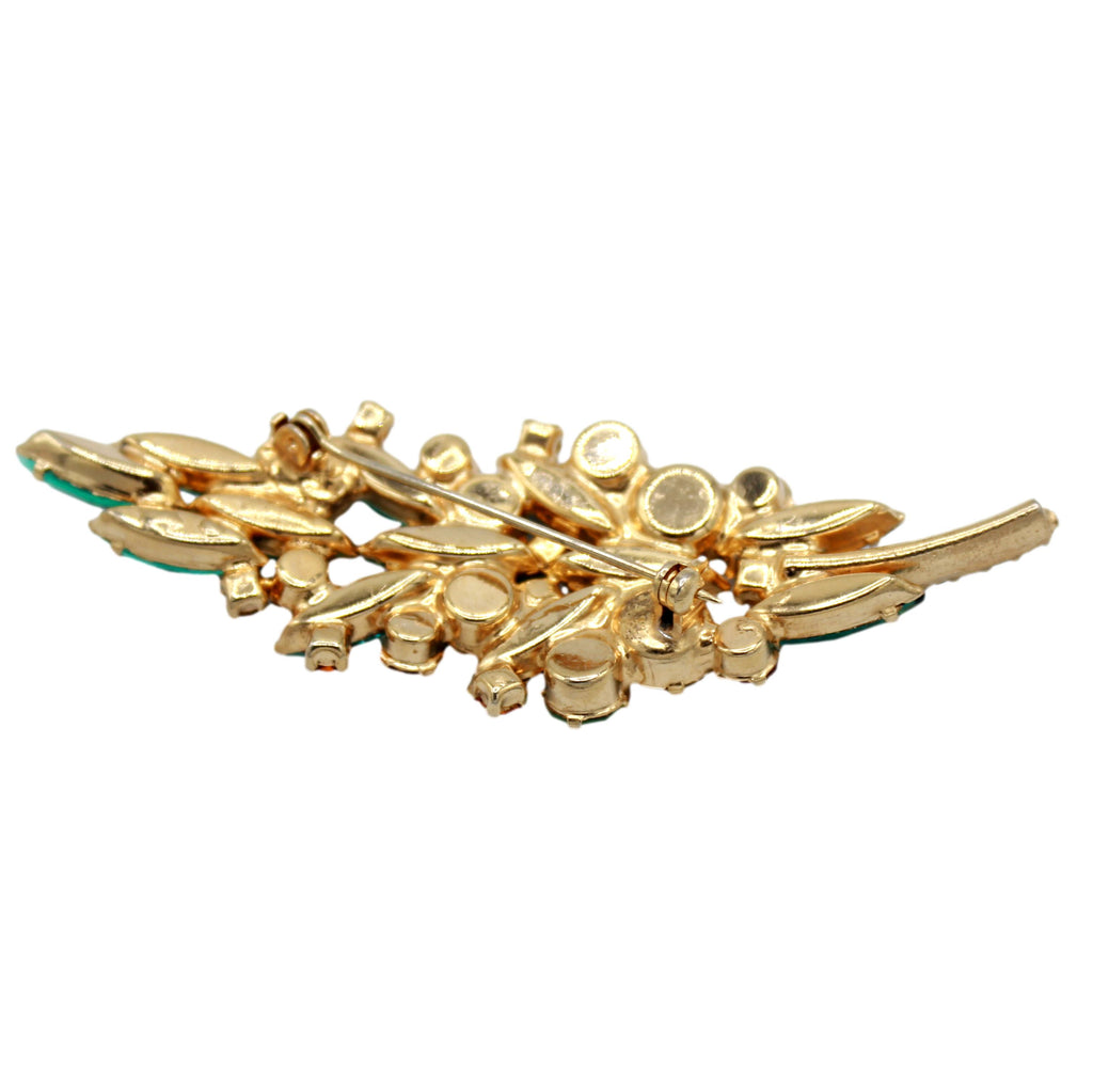 Vintage Juliana Teal Green Yellow Orange Rhinestone Leaf Brooch IIJJ #9328