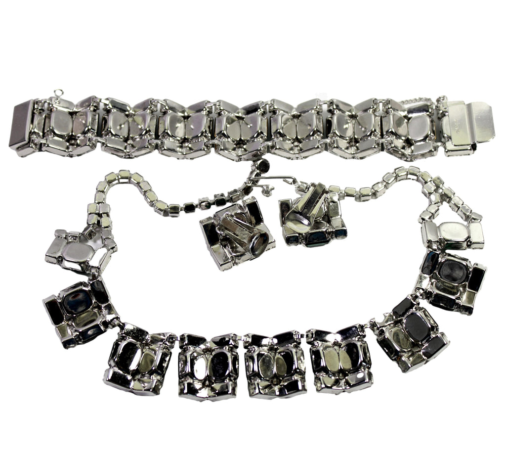Vintage WIESNER Green Art Deco Style Rhinestone Necklace Bracelet Earrings Set