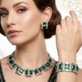Vintage WIESNER Green Art Deco Style Rhinestone Necklace Bracelet Earrings Set