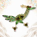 Juliana peridot green and olivine rhinestone road runner brooch IIJJ934, front view