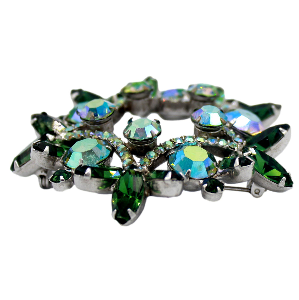 Vintage Juliana Green Rhinestone Wreath Brooch IIJJ#9310