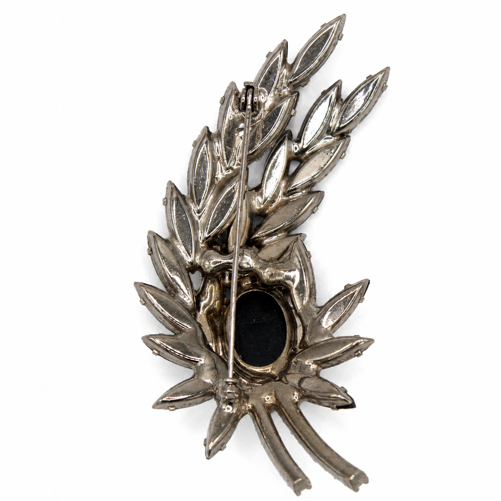 Vintage Juliana Hematite Rose Cameo Gray Rhinestone Leaf Brooch IIJJ#9427