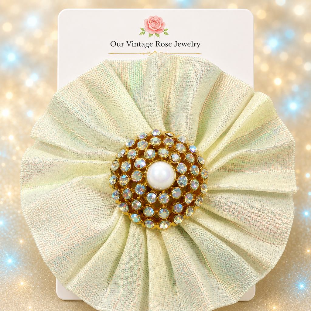 Vintage Juliana Iridescent Sparkle Rhinestone Opalized Pleated Ribbon Brooch IIJJ#7337