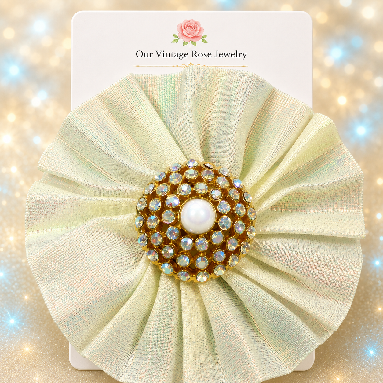 Vintage Juliana Iridescent Sparkle Rhinestone Opalized Pleated Ribbon Brooch IIJJ#7337