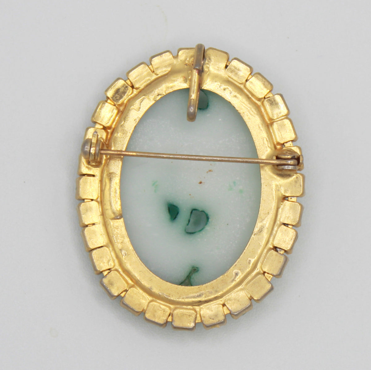Vintage Juliana Green Jade Peking Glass Rhinestone Molded Brooch Pendant IIJJ#9707