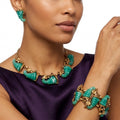 Vintage SELRO Jade Lucite Cornucopia Flower Rhinestone Necklace Bracelet Earrings Set