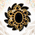 Juliana black rhinestone layered 10 petal daisy brooch front