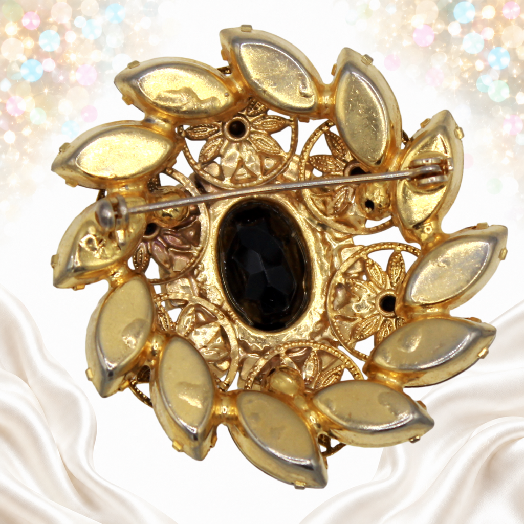Reverse construction of Juliana black rhinestone brooch