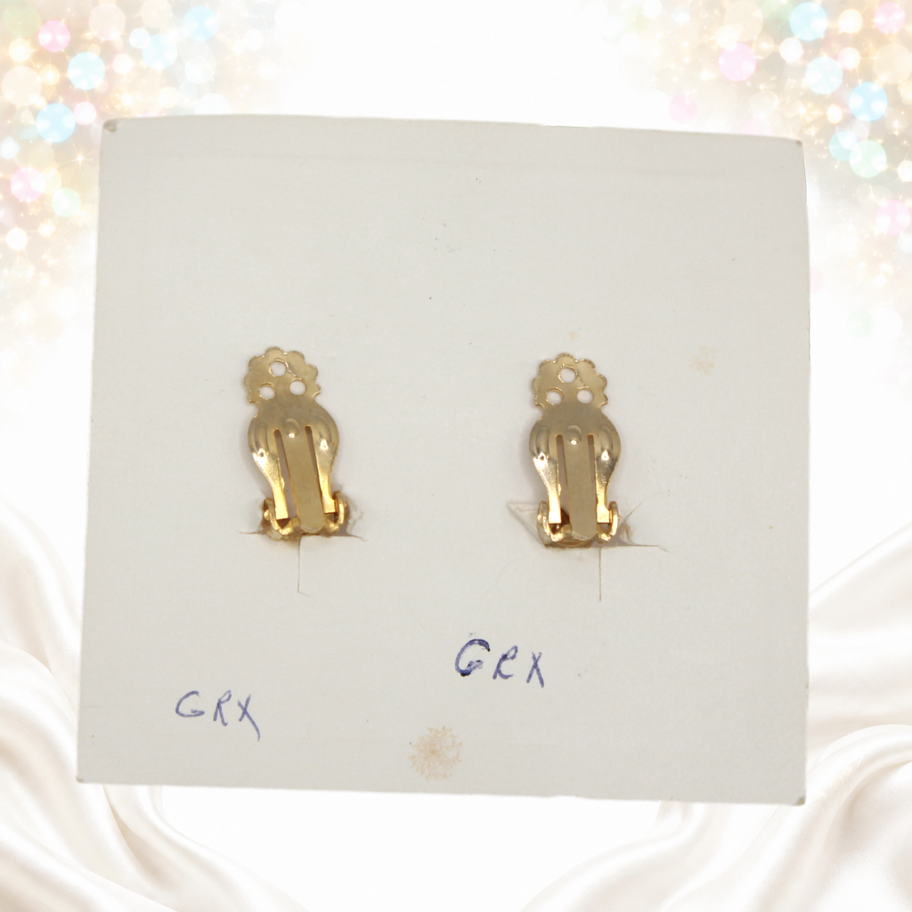 Original Juliana card reverse with gold-tone clip backs of pink ribbon earrings