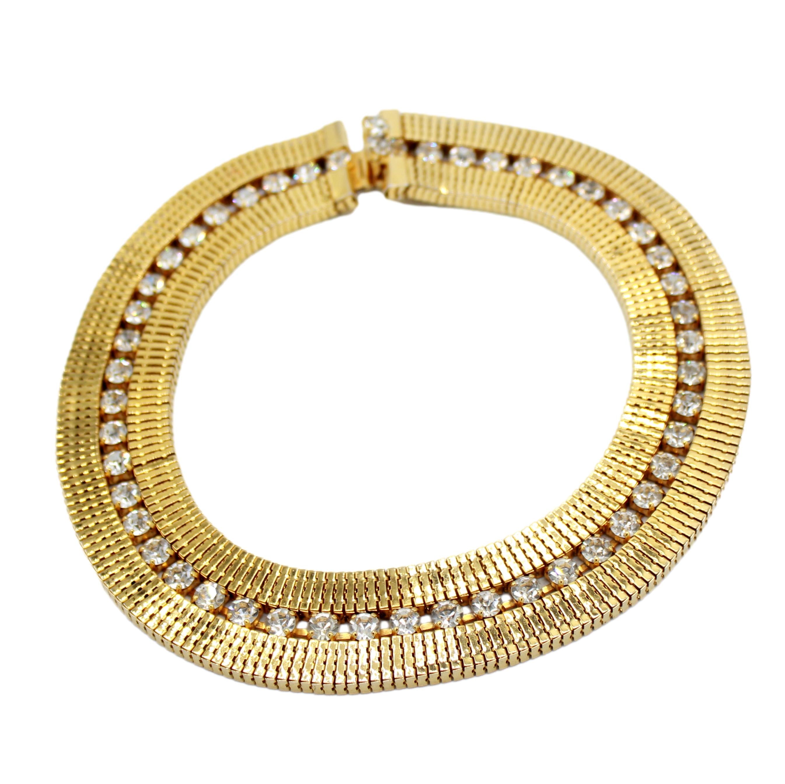 Vintage Juliana for Mimi Di N Gold Tone Collar Necklace Clear Rhinestones IIJJ#9262