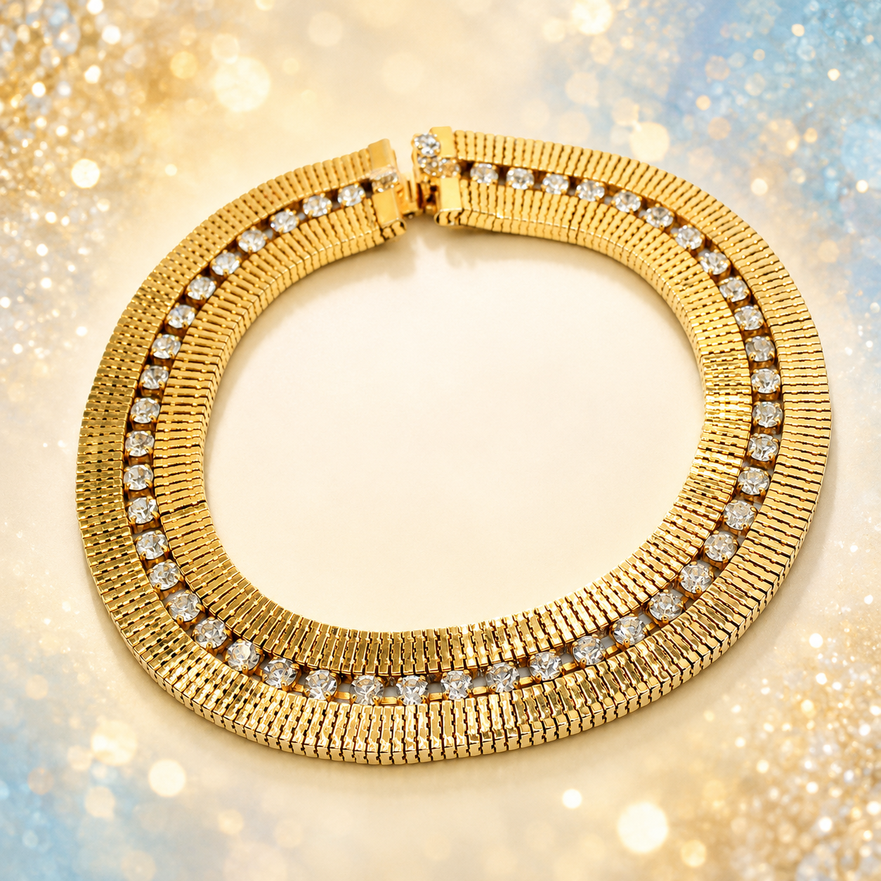 Vintage Juliana for Mimi Di N Gold Tone Collar Necklace Clear Rhinestones IIJJ#9262