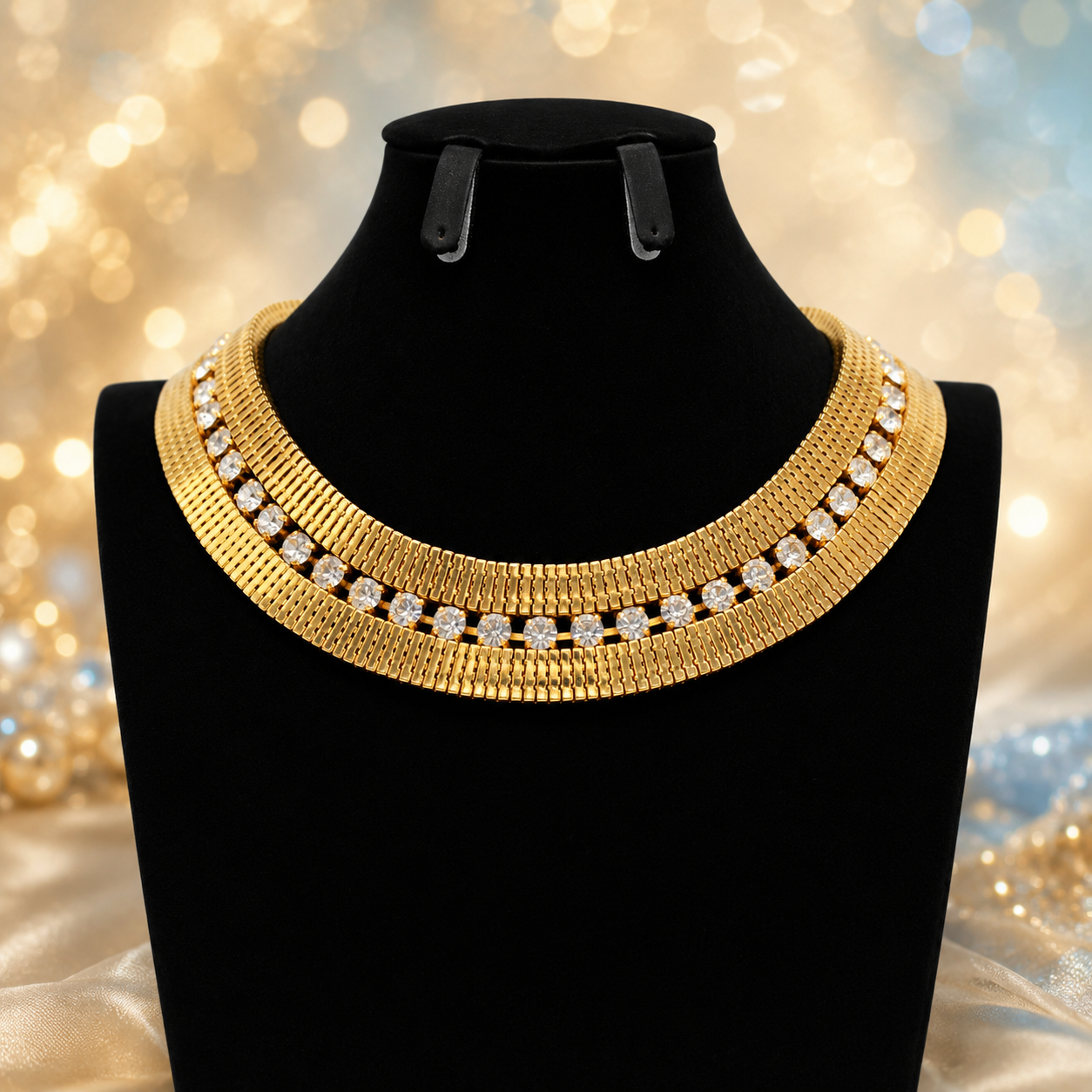 Vintage Juliana for Mimi Di N Gold Tone Collar Necklace Clear Rhinestones IIJJ#9262