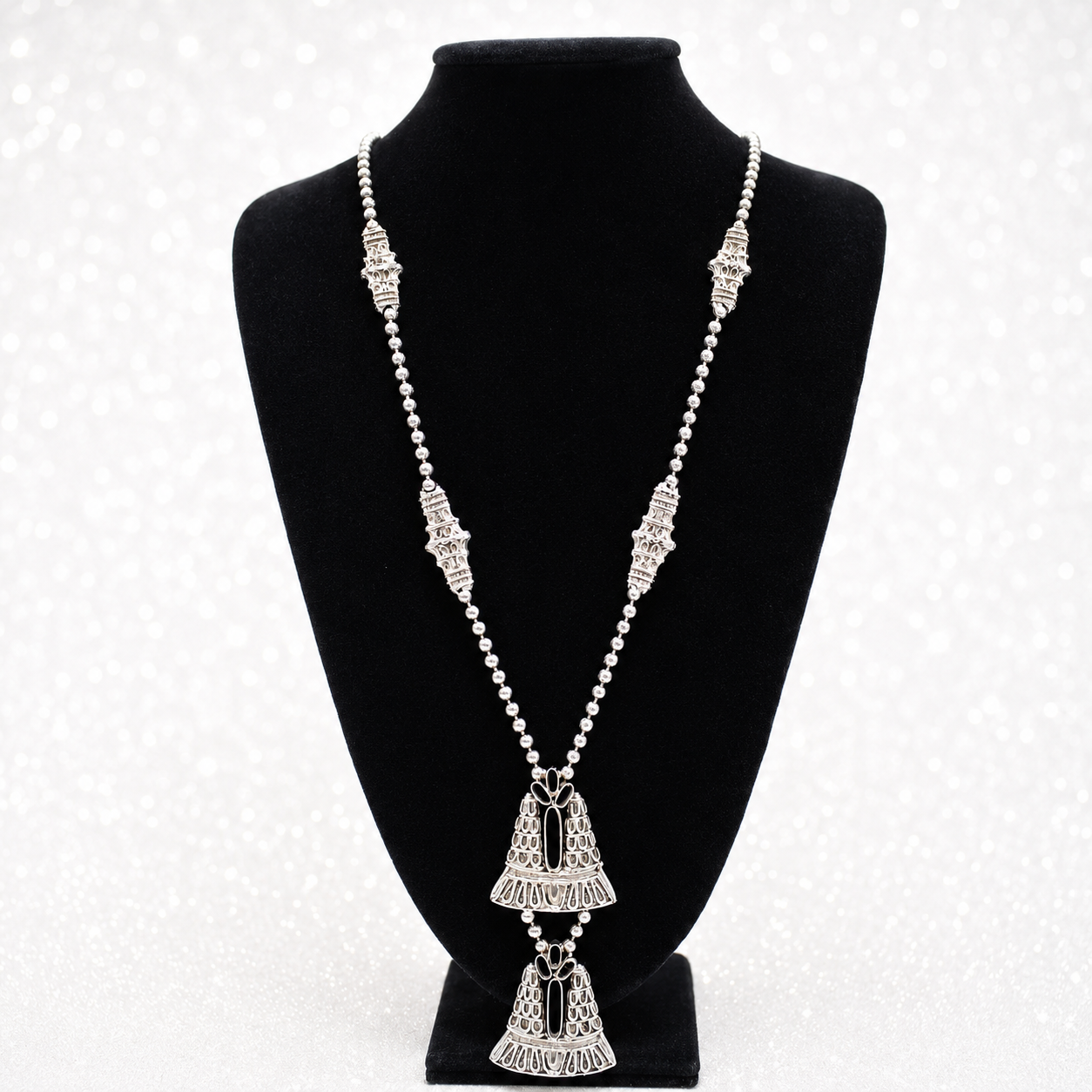 Vintage Juliana D&E for KJL Ball Chain Figural Bell Necklace Book Piece IIJJ#9146