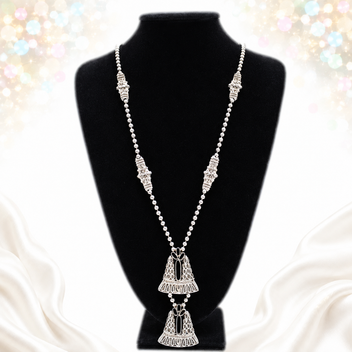 Vintage Juliana D&E for KJL Ball Chain Figural Bell Necklace Book Piece IIJJ#9146