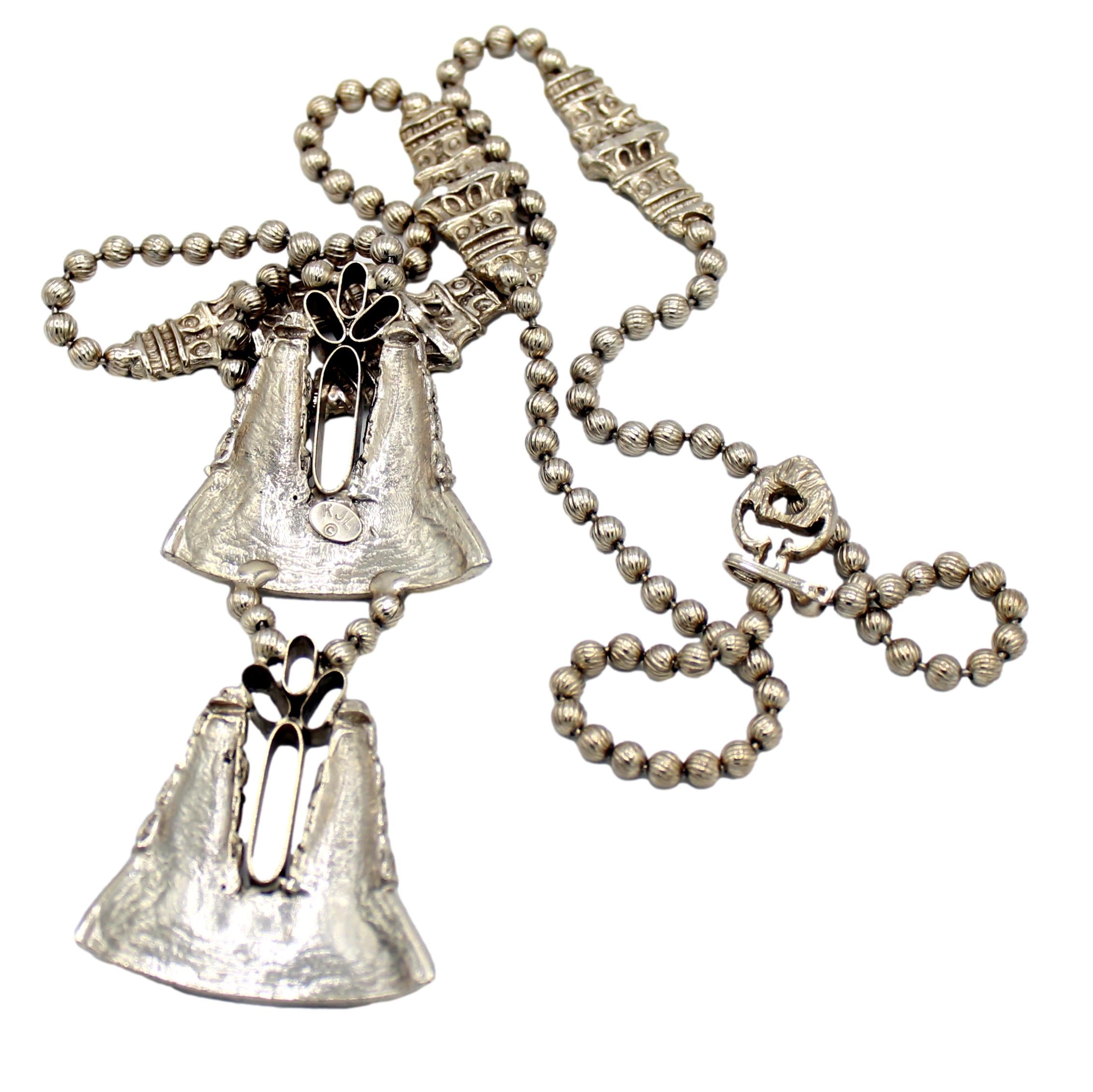 Vintage Juliana D&E for KJL Ball Chain Figural Bell Necklace Book Piece IIJJ#9146