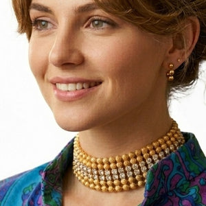 Vintage JULIANA for KJL Ball Chain Clear Rhinestone Dog Collar Necklace Book Piece IIJJ#1618