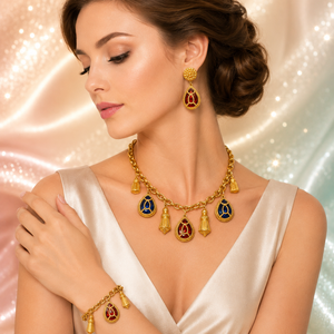 Vintage Juliana Rhinestone Caged Stone Charm Necklace Bracelet Earrings Set IIJJ#9219