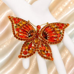 Vintage Juliana Figural Orange Butterfly Rhinestone Brooch Book Piece IIJJ#9292