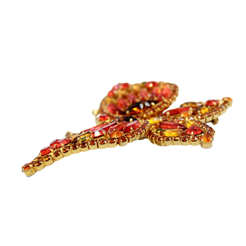 Vintage Juliana Figural Orange Butterfly Rhinestone Brooch Book Piece IIJJ#9292