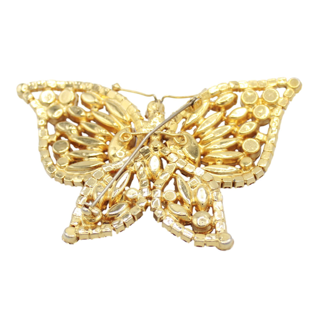 Vintage Juliana Figural Orange Butterfly Rhinestone Brooch Book Piece IIJJ#9292