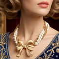 Vintage JULIANA for Les Bernard Cream Enamel Bow Bead Ball Chain Necklace IIJJ#9010
