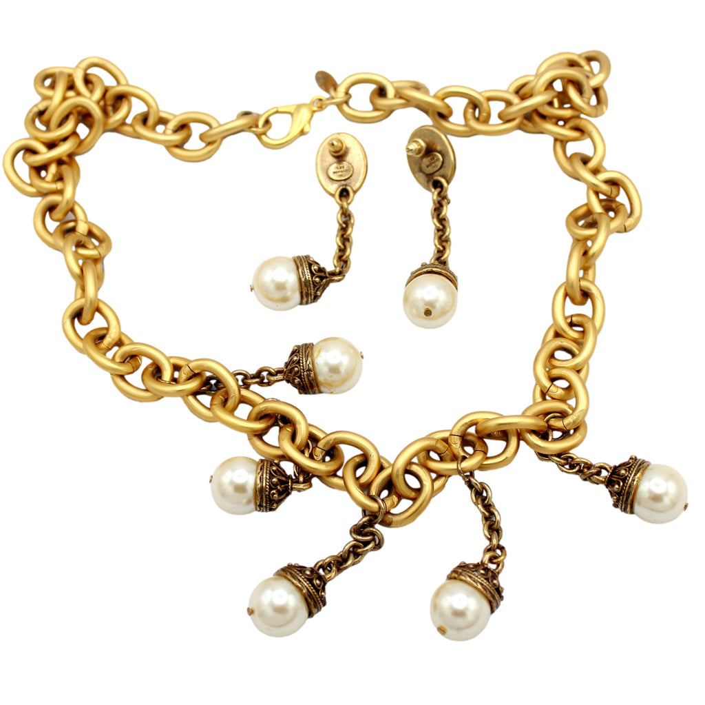 Vintage Juliana for Les Bernard Dangling Pearl Necklace Earrings Set IIJJ#9100