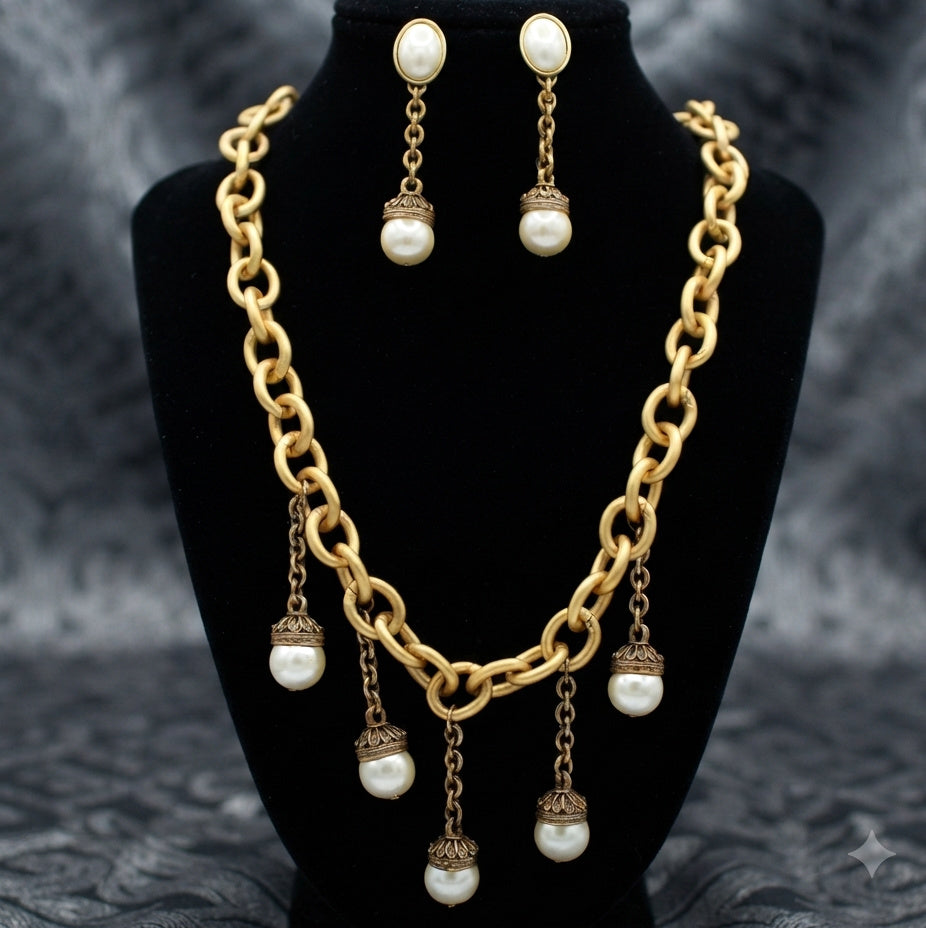 Vintage Juliana for Les Bernard Dangling Pearl Necklace Earrings Set IIJJ#9100