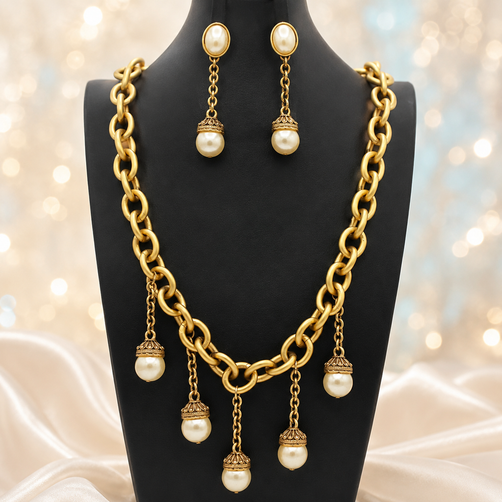 Vintage Juliana for Les Bernard Dangling Pearl Necklace Earrings Set IIJJ#9100