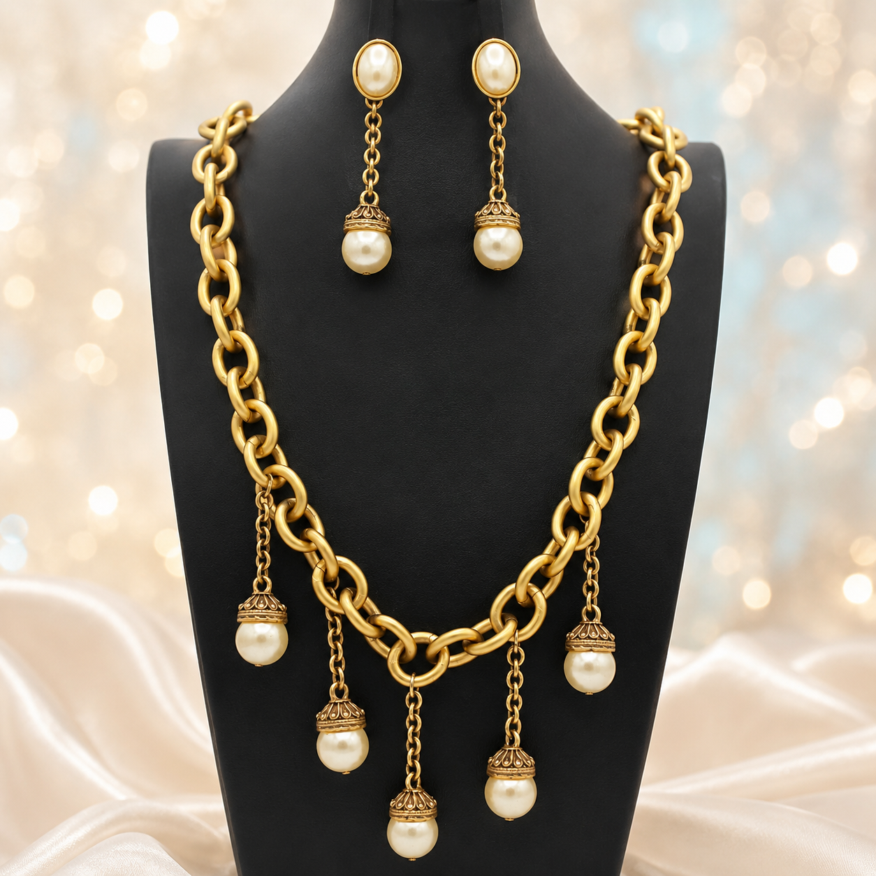 Vintage Juliana for Les Bernard Dangling Pearl Necklace Earrings Set IIJJ#9100