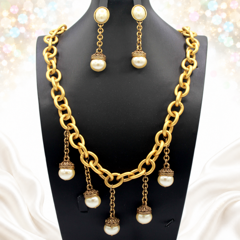 Vintage Juliana for Les Bernard Dangling Pearl Necklace Earrings Set IIJJ#9100