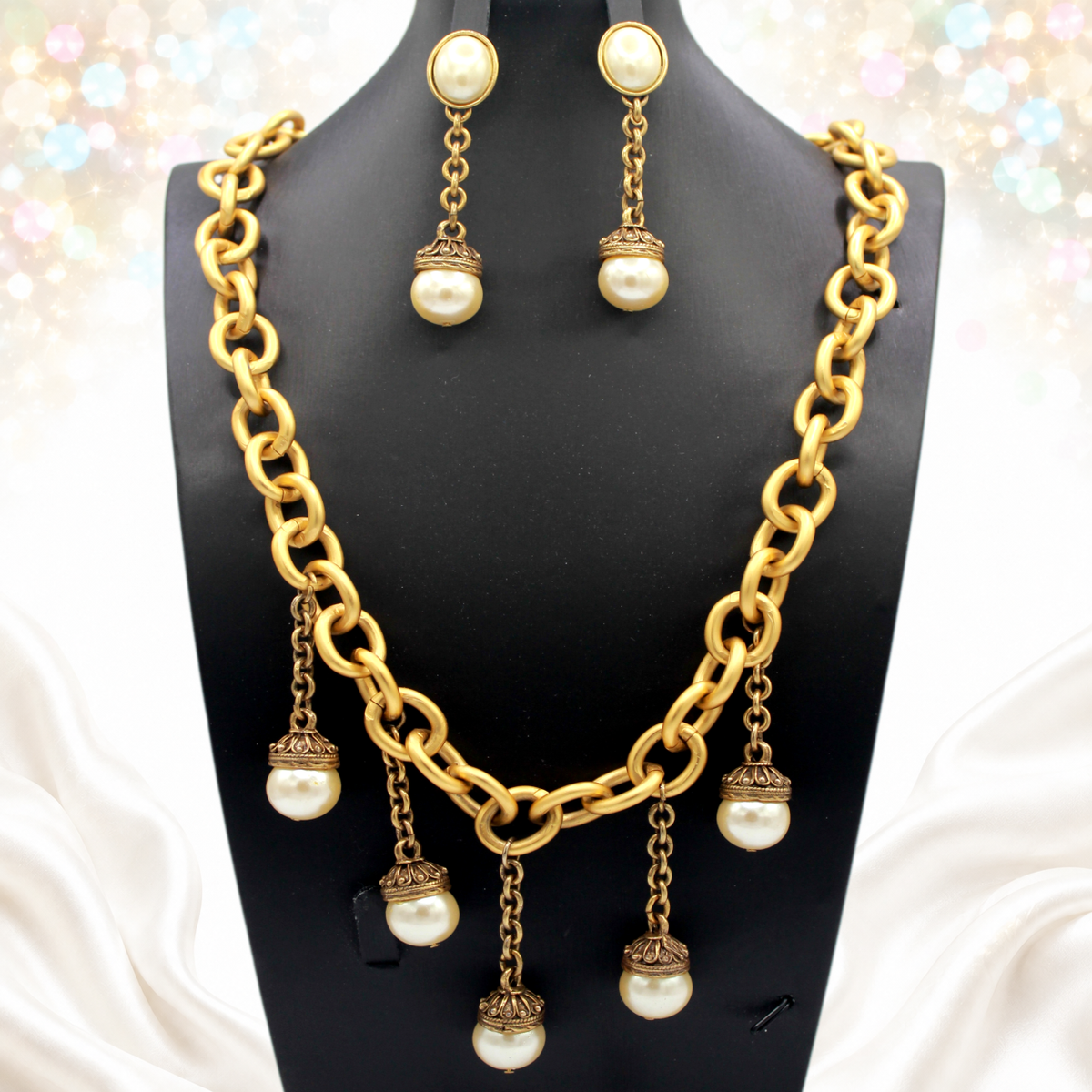 Vintage Juliana for Les Bernard Dangling Pearl Necklace Earrings Set IIJJ#9100