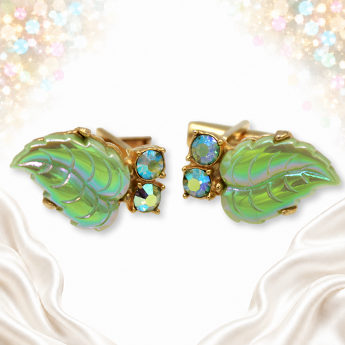 Juliana peridot green molded-glass leaf cufflinks