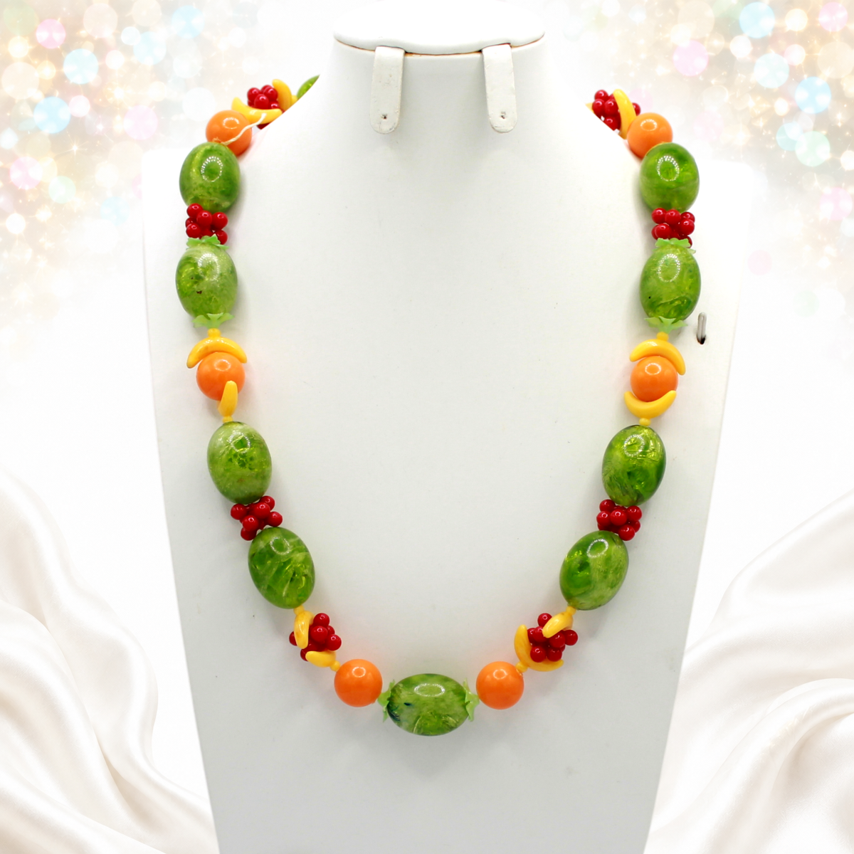 Vintage West Germany Fruit Salad Tutti Frutti Plastic Bead Necklace