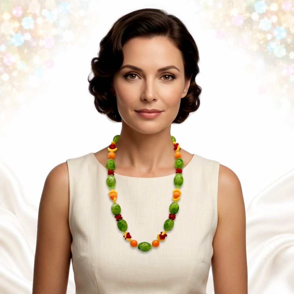 Vintage West Germany Fruit Salad Tutti Frutti Plastic Bead Necklace