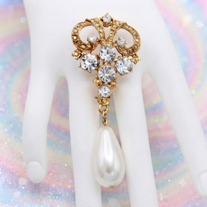Vintage JULIANA Large Clear Rhinestone Dangle Pearl Brooch IIIJJ#9172