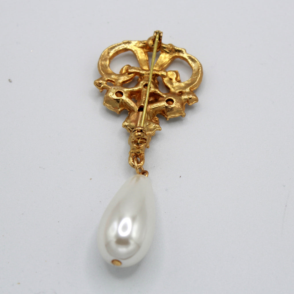 Vintage JULIANA Large Clear Rhinestone Dangle Pearl Brooch IIIJJ#9172