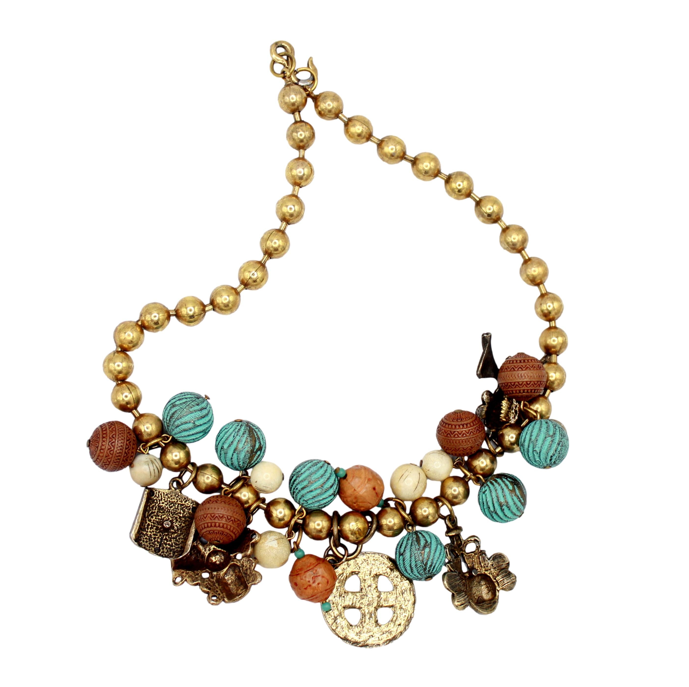 Vintage Juliana Mayan-Inspired Beaded Figural Charm Necklace 1979 IIJJ#6121