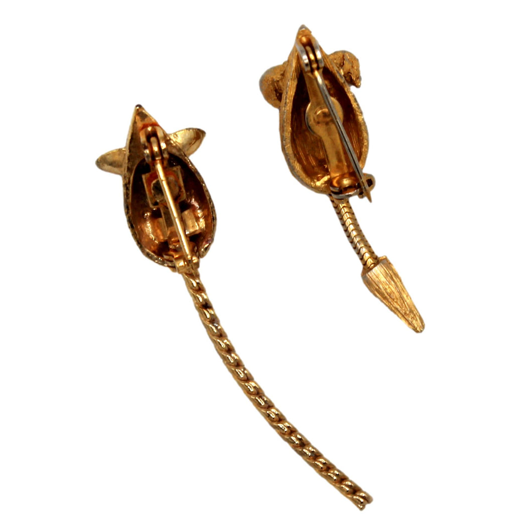 Vintage Figural Mouse Scatter Pins Pair Rhinestone Eyes Gold Tone
