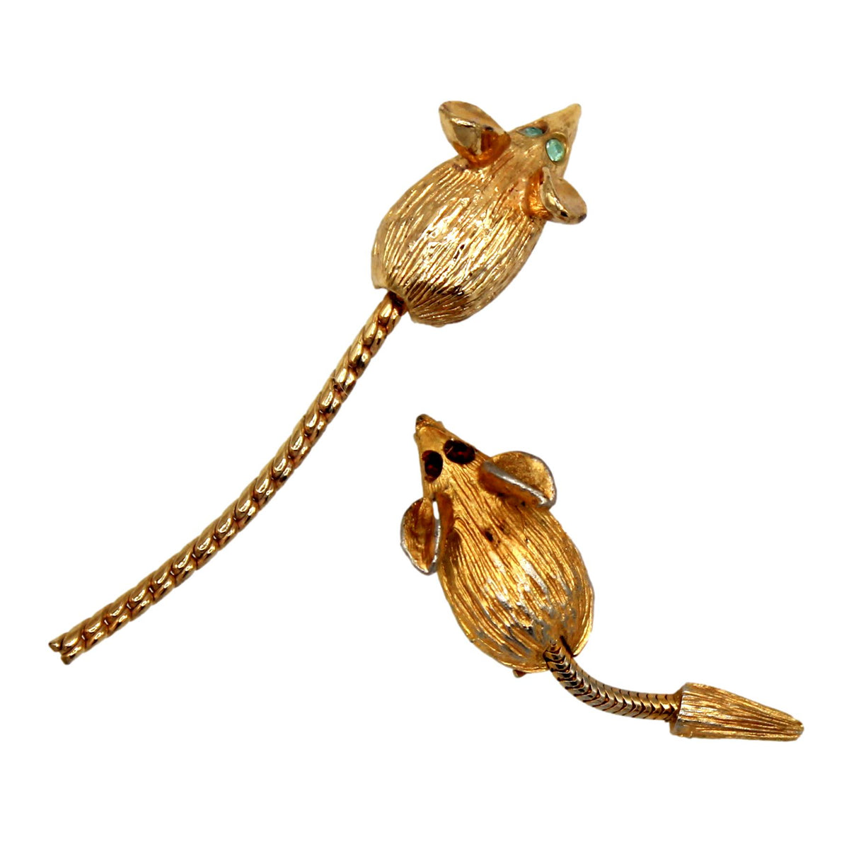 Vintage Figural Mouse Scatter Pins Pair Rhinestone Eyes Gold Tone