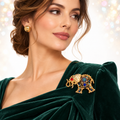 Vintage Juliana Moroccan Matrix Ball Chain Elephant Rhinestone Figural Pendant Brooch IIJJ#3333